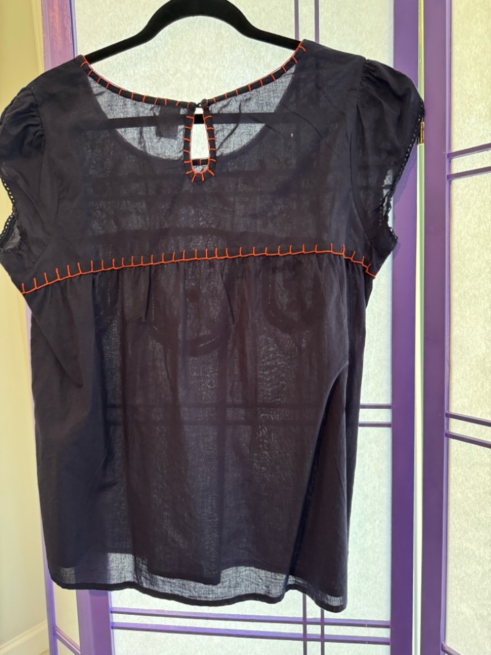 Bila Navy Embroidered Floral Peasant Blouse - Picture 2 of 4